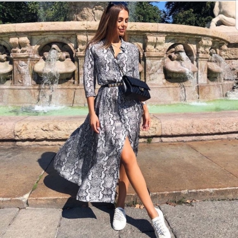 Zara Snakeskin Print Midi Dress - Picture 3 of 8